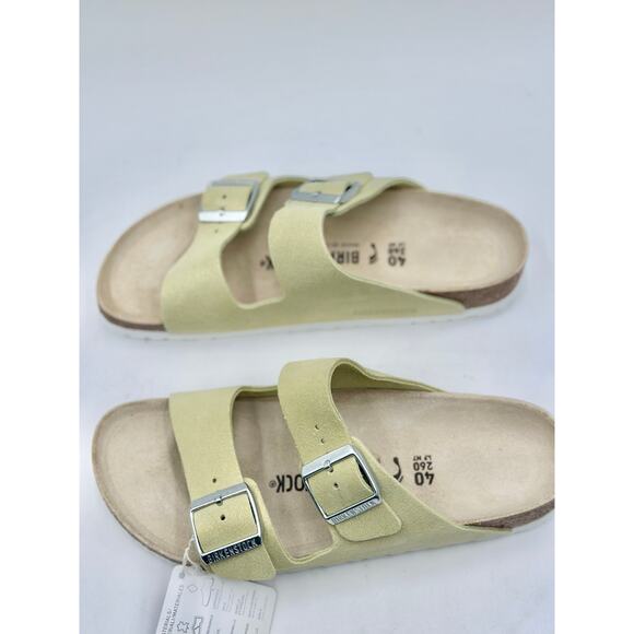 Birkenstock Arizona BS Leather Green Popcorn Shimmering Sandal Narrow Women's 40 - Picture 7 of 10